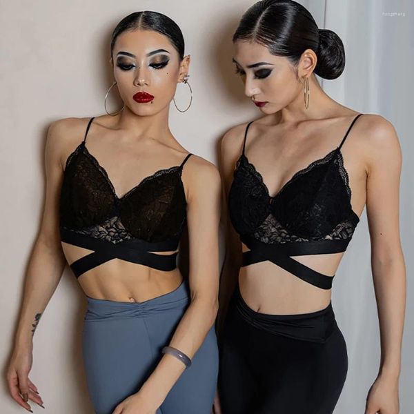 Stage Wear 2023 Sexy Feminino Latin Dance Tops Lace Camisole Especializado Latino Vestuário Sutiã Trajes de Desempenho YD252