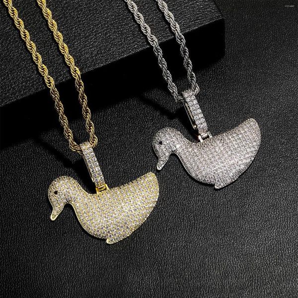 Colares pendentes Tide China Cute Duck 3 Cores Iced Out Bling Colar Mirco Pave Pavong Configurando Jóias de Hip Hop BP216