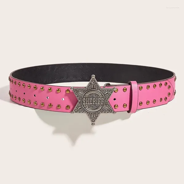 Cintos vintage designer de luxo xerife oeste cowboy cinto homens de alta qualidade mulheres vestido de couro cinta para jeans cintura rosa