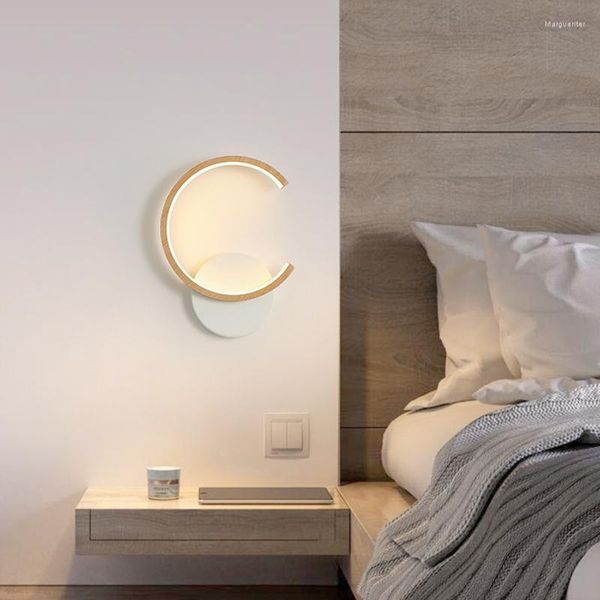 Lampada da parete a LED in legno moderno, semplicità nordica, luci per lampade da comodino, illuminazione posteriore per la casa