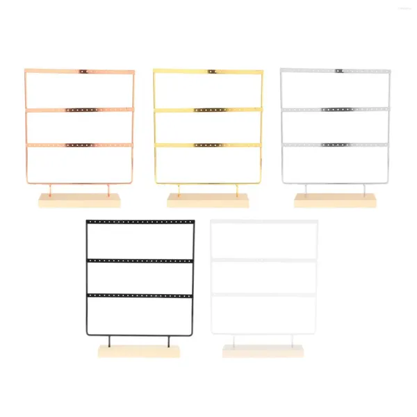 Sacchetti per gioielli Espositore per orecchini Supporto a 3 strati con base in legno Vetrina per organizzatore di collane con pendente per comò da bancone