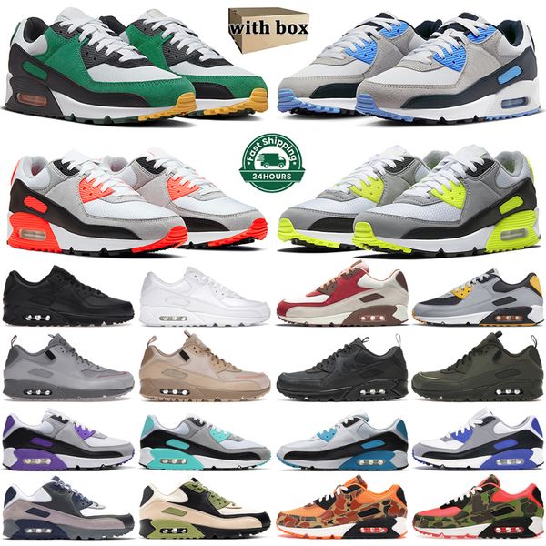 Mit Box Max 90 Laufschuhe Männer Frauen 90er Jahre Triple Black White Cargo Khaki Surplus Desert Camo Wolf Grey Blue Royal Recraft Supernova Herren Sport Sneakers 36-46