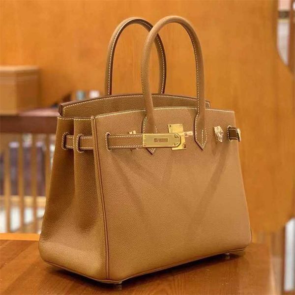 Platina designer sacola totalmente costurada à mão original fábrica epsom palma bolsa de couro bk30 luxo couro feminino ouro marrom