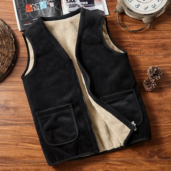 Coletes masculinos casuais sem mangas jaqueta outono inverno homens quentes velo mens colete jaqueta de veludo grosso sem mangas colete masculino gilet roupas 5xl 231113