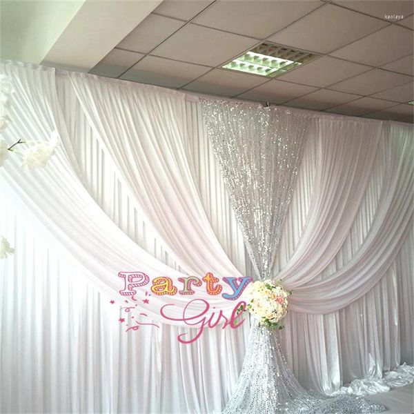 Decoração de festa 3x6m White Ice Silk Cenário Cortina de Casado com Fundo de Câmbio de Lantejoura Prata Banco de Evento PO Booth Banquete