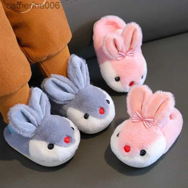 Pantofole per bambini Pantofole invernali in peluche per bambini Scarpe imbottite in cotone Baby Cute Cartoon Coniglio Scarpe per animali Scivoli Pantofole calde per interni RagazzeL231114