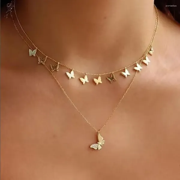 Anhänger Halsketten Vintage Bilayer Schmetterling Quaste Halskette Für Frauen Runde Pailletten Strass Herz Perlen Kette Choker Modeschmuck