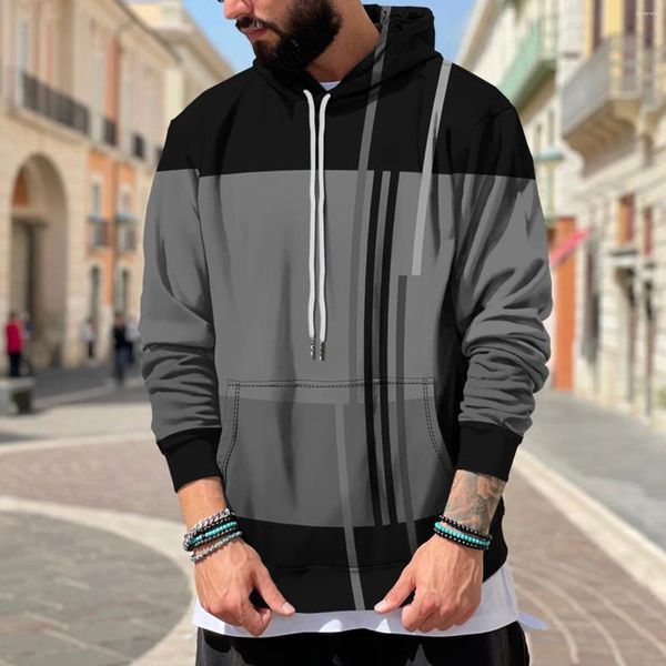 Erkek Hoodies Fashion Street Giyim Sweatshirt Stripe Baskı Üstleri Renk Bloğu Kapşonlu Uzun Kollu Moletom Maskulinos 2023