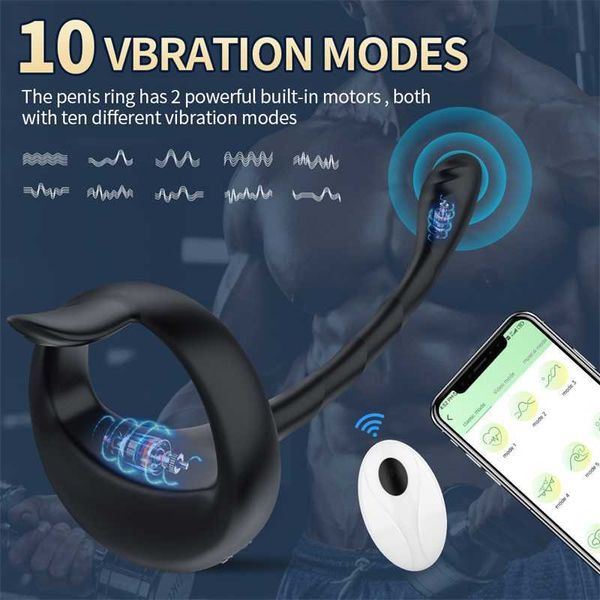 APP Bluetooth Vibrador de Próstata Testículo Massagem Anal Butt Plug Galo Anel Peniano Masculino Masturbador Cocking Sex Toy para Homens Sextoy 231010