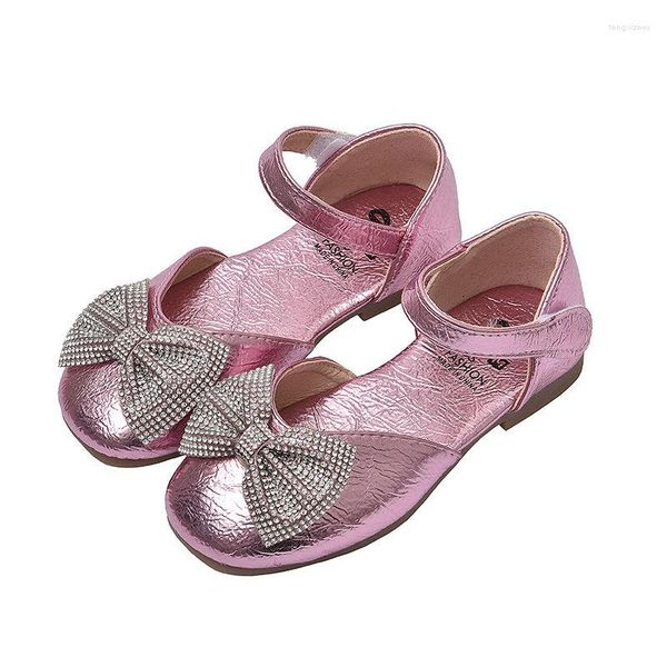 Scarpe piatte Fondo morbido Sandali da principessa con strass per bambini Ragazze singole per la festa nuziale Danza Nero Argento Rosa 1 2 3 4 5 6-11T