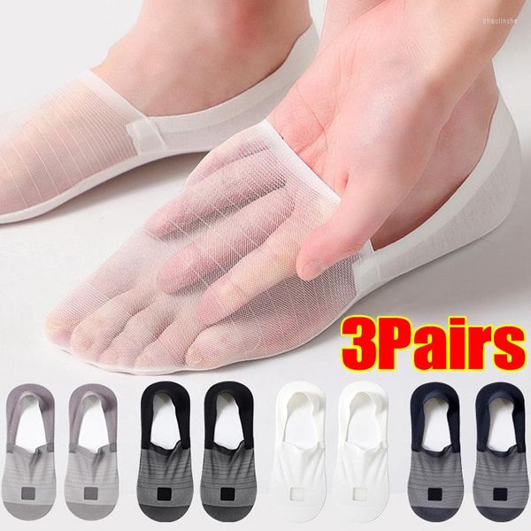 Meias masculinas 3Pairs Men Sock Slippers Summer Ultra-Tosco Invisível Tornozelo Respirável Baixo Corte Non Slip Silicone Boat