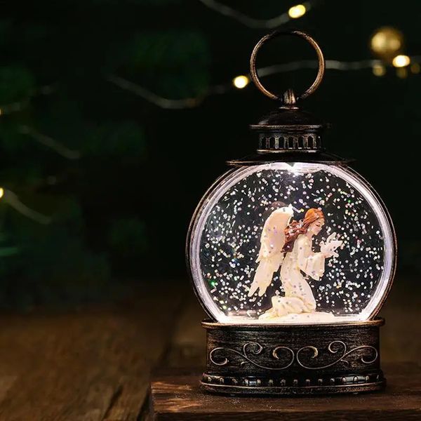 Decorazioni natalizie Globi di neve di Natale Lanterna Sfera di cristallo trasparente illuminata con glitter vorticosi Decorazione natalizia per la casa Regalo Navidad 231113