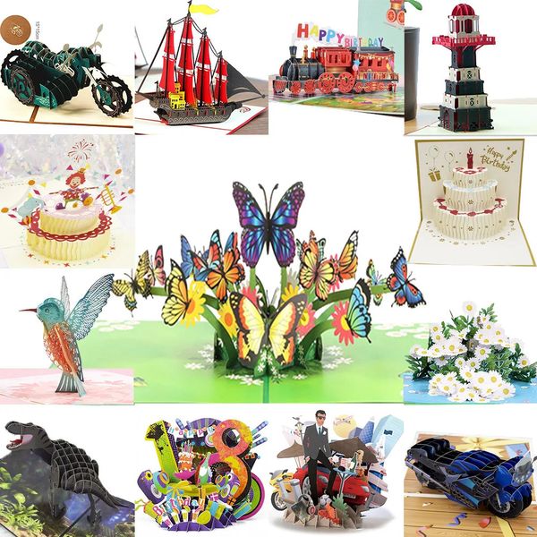 Grußkarten, 3D-Pop-Up-Grußkarten zum Geburtstag, Einladungskarten, lasergeschnitten, für Jungen, Mädchen, Kinder, Geschenkkarten, Dankeskarten, Fahrzeug-Miniaturen, Postkarte 231113