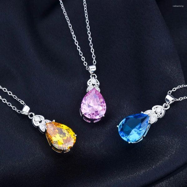 Anhänger-Halsketten, modisch, exquisite tropfenförmige Kristall-Halskette, versilberte Seilkette, Damen-Bankett-Schmuckzubehör