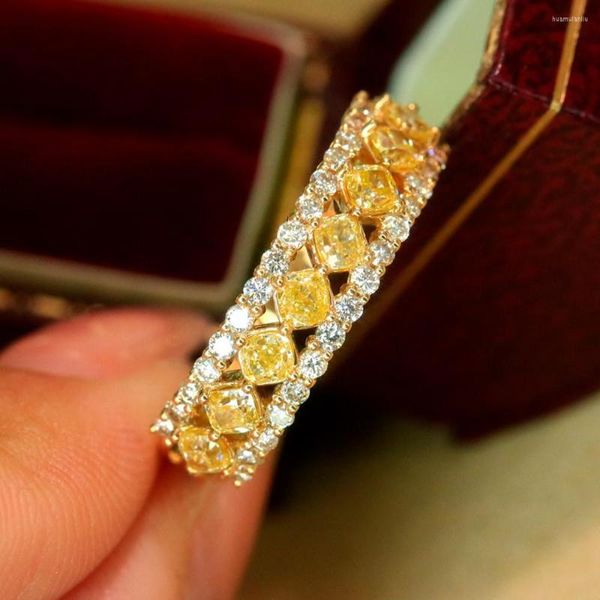 Cluster Rings UNICE Luxury Yellow Diamond Ring Real 18K Solid Gold Jewelry AU750 1.4 S Row per le donne Regalo di anniversario