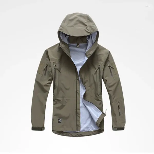 Jagdjacken Frühling Männer Camouflage Mit Kapuze Dünne Druckkleber Windjacke Mantel Tops Outdoor Wasserdichte Hartschale Militärische Taktische Jacke