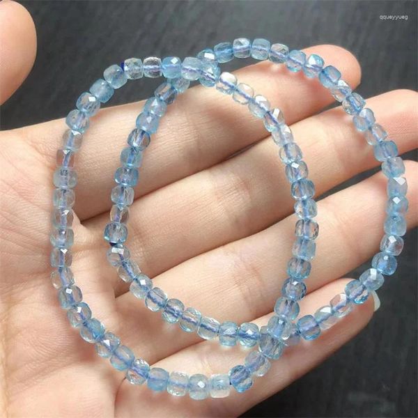 Link pulseiras natural azul topázio cubo pulseira cristal cura pedra preciosa para mulheres fengshui presente de aniversário amante 1pcs