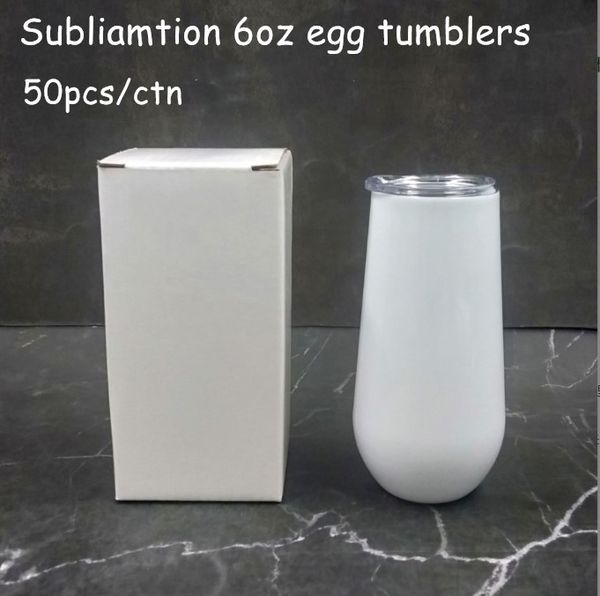 Großhandel! Sublimation 6 Unzen Tassen Blank White Egg Shape Wine Tumbler Double Wall Edelstahl Bier Cup Champagnerflöten mit Deckel B0025