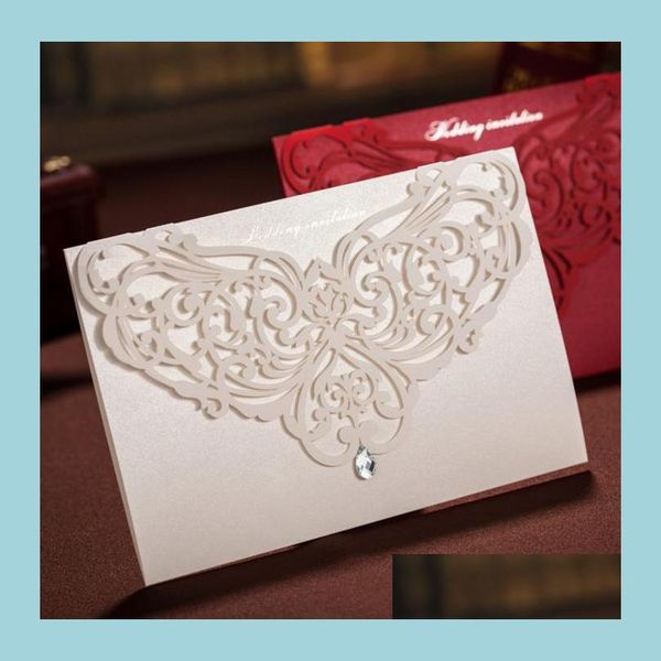 Grußkarten White Laser Crystal Personalisierte Valentinstag Abend Party Einladungen und Umschläge Card Festive Supplies Dhwlx