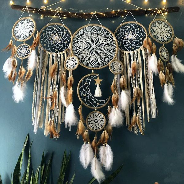 Dekorative Objekte Figuren Dream Catchers Federn handgefertigte Fänger lebende Schlafzimmer Wandbehänge Home Dekoration 5pcsset Dreamcatcher 231113