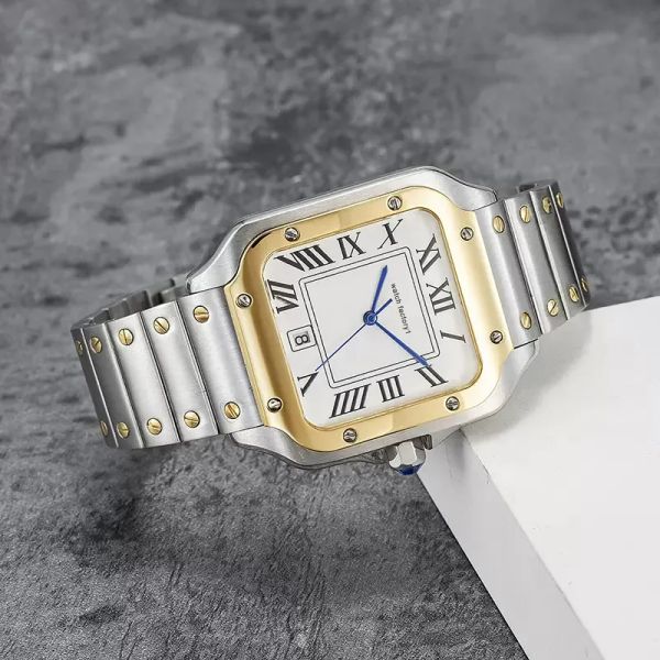 Valentinstag Geschenkpaar Date Uhr Watch MENS- und DAME's Limited Edition Watch hochwertiges goldplattiertes wasserdichtes Edelstahl -Uhren -Leder -Lederpaptainless Steel