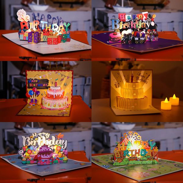 Поздравительные открытки Музыкальные поздравительные открытки на день рождения 3D всплывающая подарочная карта со светодиодной музыкой 231113