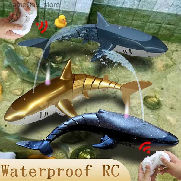 Elektrische/RC Tiere Fernbedienung Hai Kinder Strand Pool Badespielzeug für Jungen Mädchen Wasser Spray Rc Wal Simulation Tiere Boot Mechanische Fisch Roboter Q231114