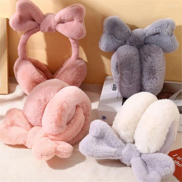 Berretti in peluche Bowknot Paraorecchie caldi Simpatici copriorecchie pelosi morbidi per esterni Cuffie pieghevoli per le donne