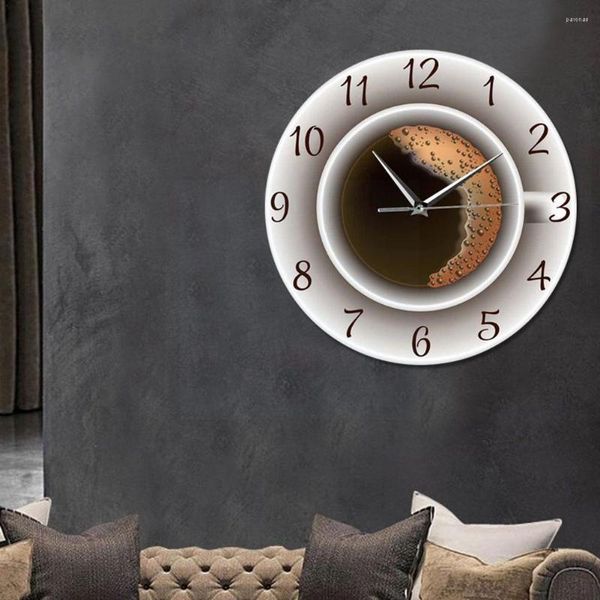 Orologi da parete Tazza di caffè con schiuma Decorativa Orologio silenzioso Segno Orologio Decor Cucina Stile Negozio di orologi Cafe Z6I1