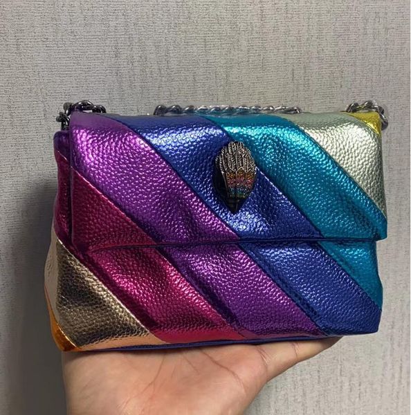 Kurt Geiger Mini Kensington Borse a tracolla Borsa in vera pelle da donna Borsa a tracolla con aquila in pelle di mucca arcobaleno Borsa a tracolla da 20 cm con logo