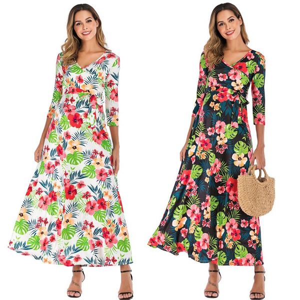 Umstandskleider Frauen Schwanger Herbst Kleid Nusring Langarm Druck Blumen V-Ausschnitt Femme Vestido Embarazada Enceinte