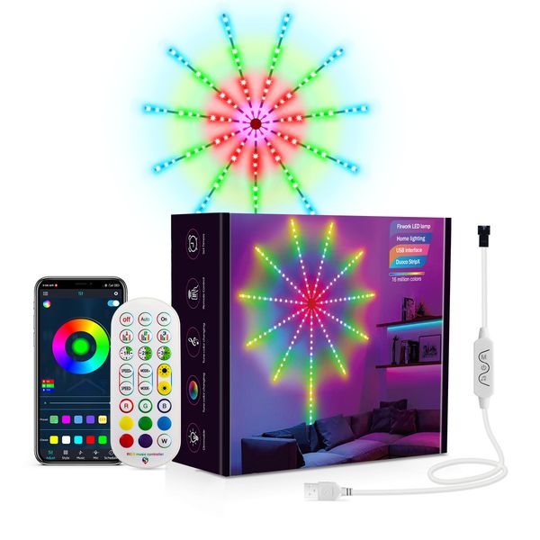 LED-Streifenlichter, Feuerwerks-LED-Lichter, RGB-Bandlichter für Schlafzimmer, USB-Bluetooth-App-Kontrollraumlichter mit Fernbedienung für Weihnachtsfeier, Ferienhaus, Geschäft, Dekoration