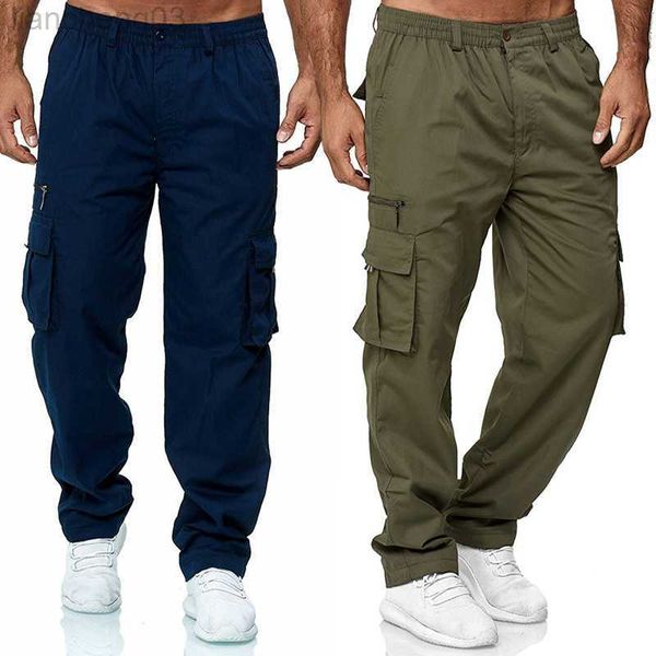 Calças masculinas M-3xl 4Colors Multi Pocket Elastic Men Loose Men Long Cargo Pants Casual Casual Casual Diário ao ar livre Desenvolvimento de streetwear W0414