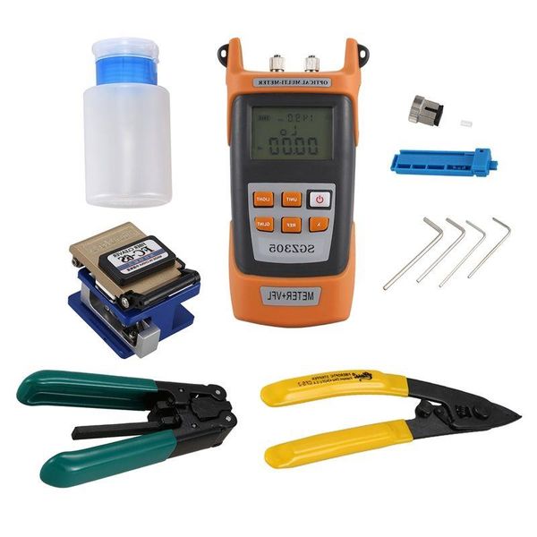 Freeshipping Fiber Optic Tool Kit mit 5 km Visual Fault Locator 1 MW Abisolierzange FC-6S Fiber Cleaver und optischem Leistungsmesser Sglpj