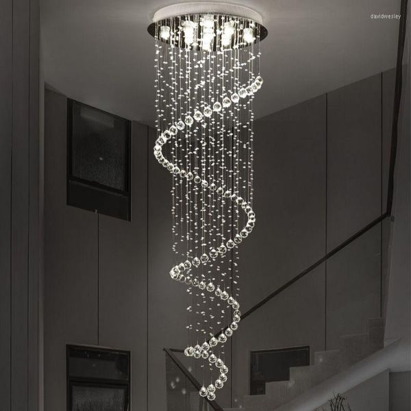 Lampadari moderni K9 grande LED spirale soggiorno apparecchio di illuminazione in cristallo per scala lampada scala vetrina camera da letto El Hall