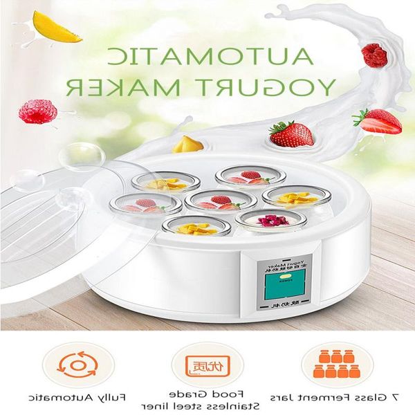 FreeShipping 15L Yogurtiera automatica con 7 vasetti Multifunzione Strumento fai da te Fodera in acciaio inossidabile Natto Rice Wine Pickle Yogurt Machine Rebw