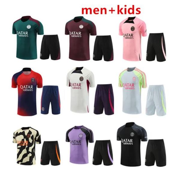 23 24 PSGes-Trainingsanzug 2023 2024 MBAPPE PARIS Sportswear-Trainingsanzug Kurzarmanzug Fußballtrikot-Kit Uniform Chandal Erwachsenen-Sweatshirt Pullover-Sets Männer Kinder