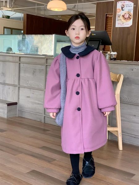 Unten Mantel Parkas Mädchen Koreanische Herbst Kinder Kleidung Puff Hülse Mittleren Länge Woolen Tuch Mantel Baby Tops Winter