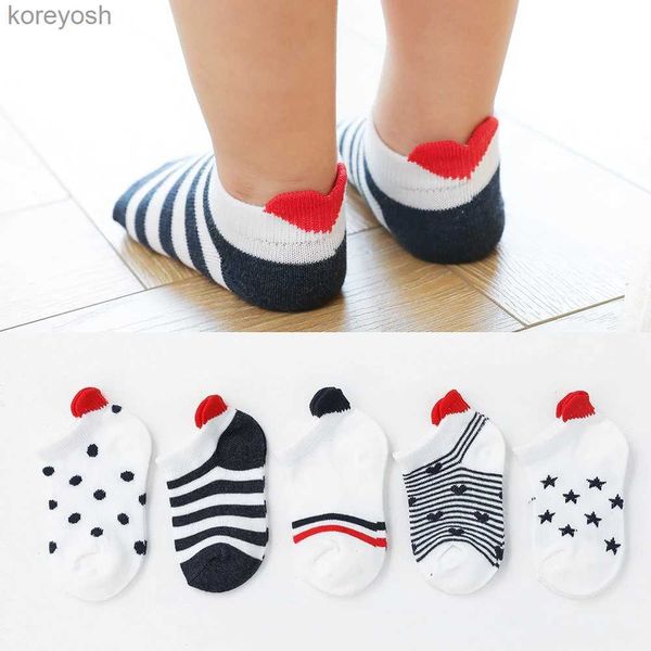 Детские носки, 5 пар/лот, От 0 до 2 лет, милые короткие детские носки с красным сердечком для девочек, хлопковые сетчатые милые белые носки для новорожденных мальчиков и малышейL231114