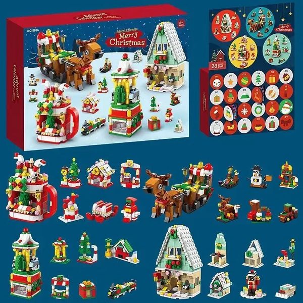 Blöcke 2023 Weihnachtsserie Bauen Geschenkbox für Kinder 24Tage Adventskalender DIY Nussknacker Weihnachtsmann Ziegelsteine Modell 231114
