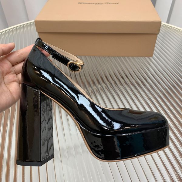 Gianvito Rossi bombas de plataforma mulheres plataforma Mary Jane sapatos vestido sapatos couro de bezerro 100% couro real sola dérmica designer de luxo couro envernizado camurça salto alto