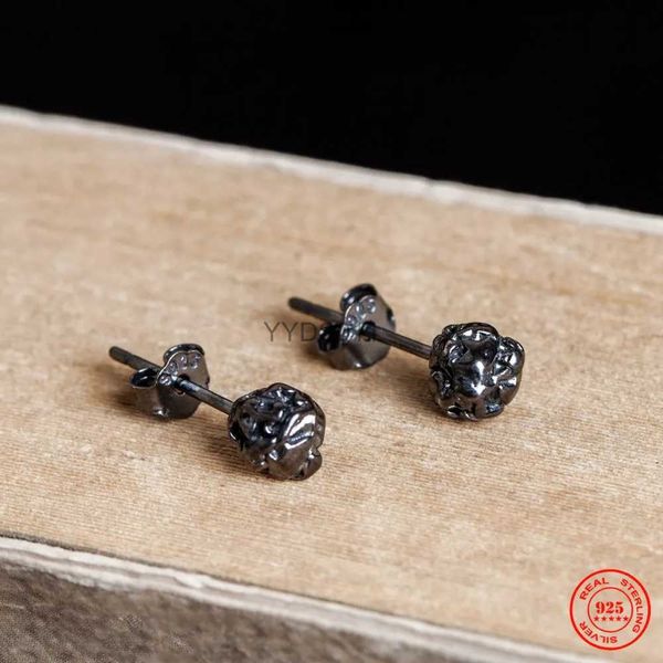 Stud MKENDN Vintage 925 Sterling Silver Uomini Orecchini a sfera di carta da zucchero Orecchini ossidati Donna nera Ipoallergenico Gioielli per orecchie tutto-fiammifero YQ231114