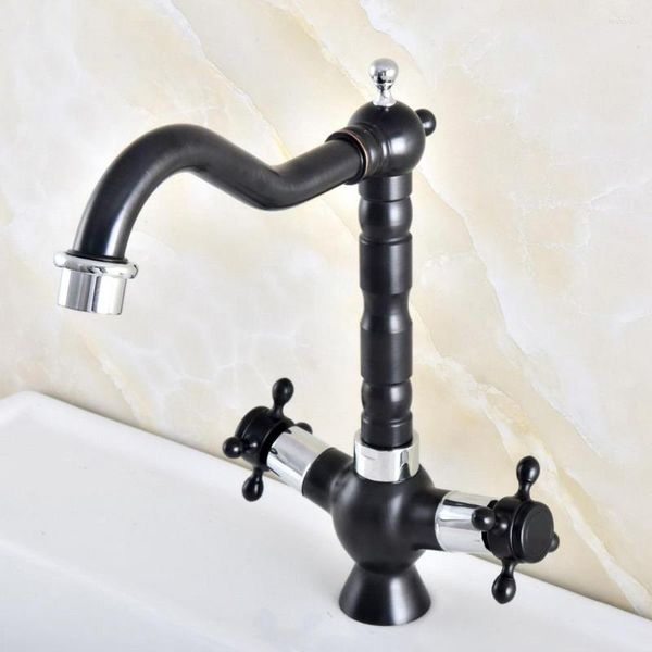 Küchenarmaturen Schwarz Öl eingerieben Bronze Poliertes Chrom Messing Wet Bar Waschbecken Wasserhahn Schwenkauslauf Mischbatterie Einloch Mnf492