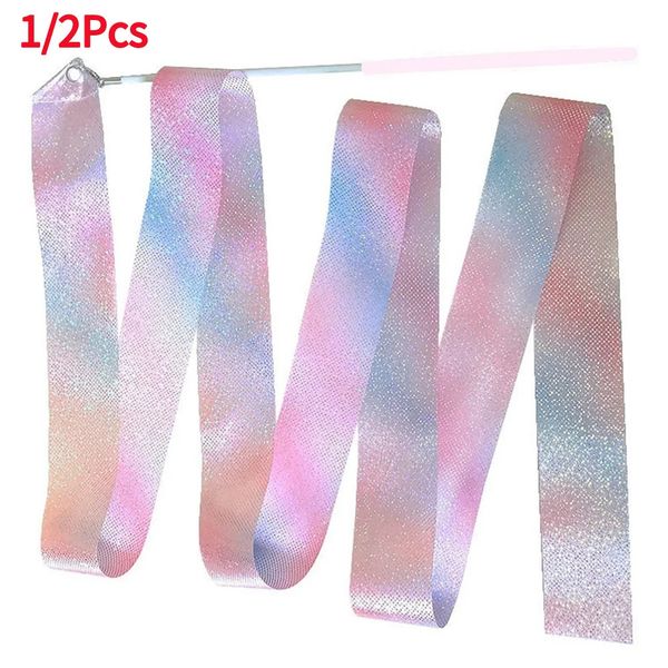 Fita de dança 12pcs 2M4M Arte Ginástica Ballet Dança Fita com bastão giratório Kid piscando glitter Sport Performance Strip Stage Show Prop 231113