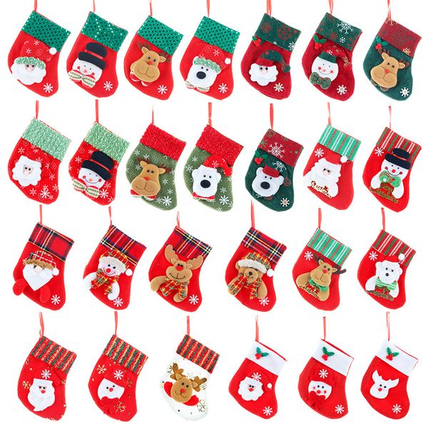 Meias de natal saco de presente pequenas meias de natal pingente de árvore de natal presente saco de doces decoração de natal p142