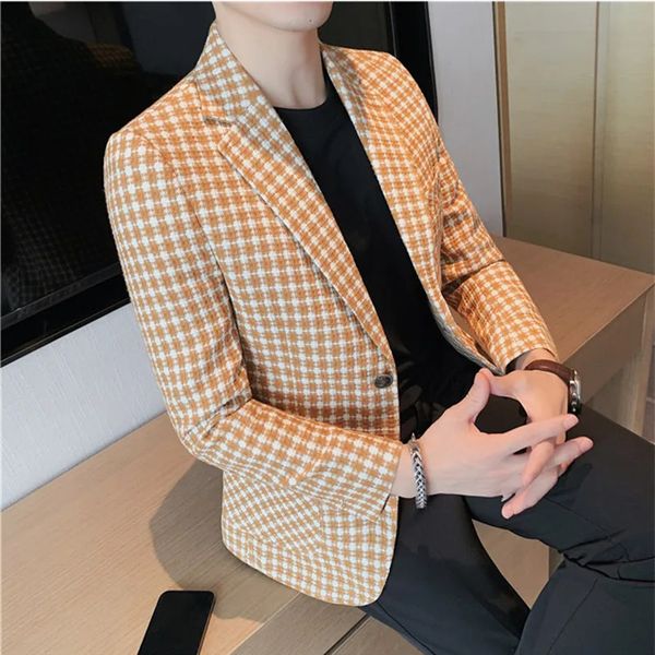 Herrenanzüge Blazer Männer Boutique Mode Plaid Casual Business Blazer Anzug Jacke Bräutigam Hochzeitskleid Party Männlicher Anzug Mantel Plus Größe S-4XL 231114