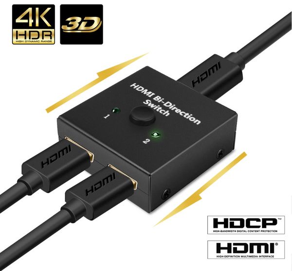 Switch hdmi bidirecional 2.0 divisor hdmi 1x 2/2x1 adaptador 2 em 1 saída 1 em 2 saída conversor para tv box hdmi 4k switcher