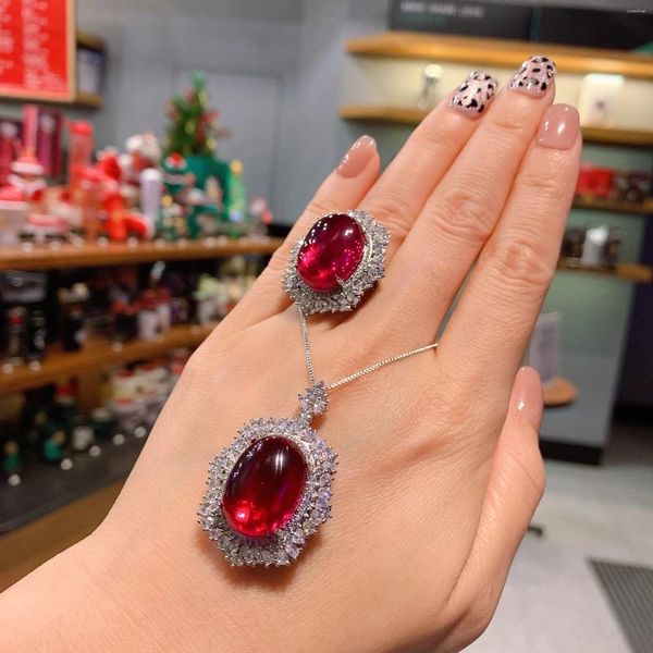 Collana Orecchini Set Rubini Dubai Per Le Donne Matrimonio Di Lusso Fidanzamento Pietra Preziosa Rossa Anello Sposa Regalo Di Anniversario