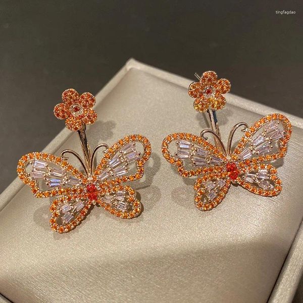 Orecchini pendenti di lusso farfalla arancione multiusura staccabile micro zirconi intarsiati gioielli fata temperamento alla moda
