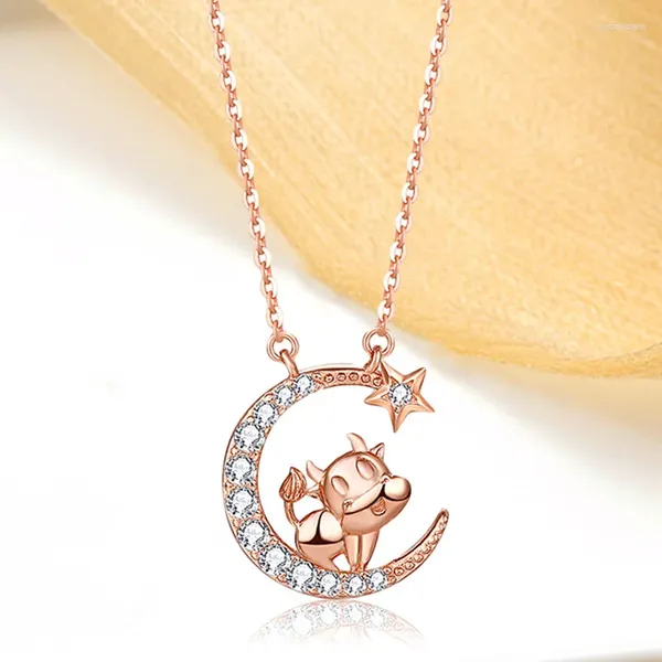 Catene FoYuan Argento Colore Zodiaco Mucca Collana Donna Coreana Personalizzata Zircone Stella Luna Ciondolo Gioielli